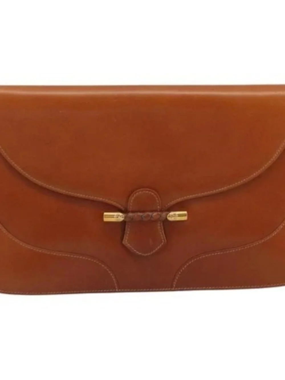 GUCCI Clutch Bag Leather Brown Gold Auth ep15027A